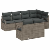 Gartensofa Set Poly-Rattan Grau 7-Teilig Mit Kissen Speicherschaum