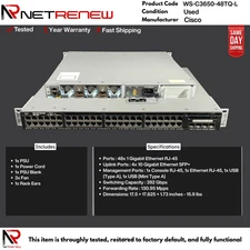 Cisco WS-C3650-48TQ-L 48 Port GbE Switch **with 4x 10G SFP+ **