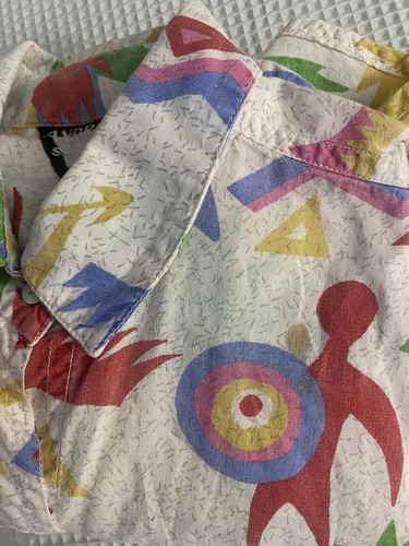 Vintage Andrew Sport Button Up Polo Shirt Geometric All Over Colorful Tribal Art - Picture 9 of 12