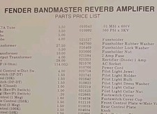 Parts List-Schematic Diagram FENDER Bandmaster Reverb Amplifier Guitar Amp