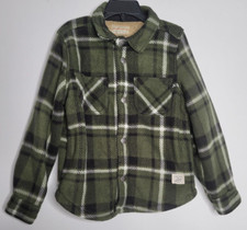 Weatherproof Boys Sherpa Lined Snap Plaid Shirt Jacket XS 5/6 Fleece Green