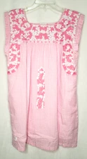 J Marie Mini Shift Dress Small Embroidered Pink Gingham Peasant Cottagecore