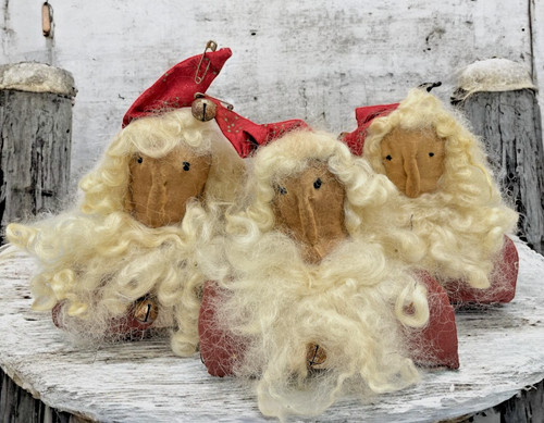 Folk Art Christmas Old world Santa bust fabric ornaments lot handmade primitive