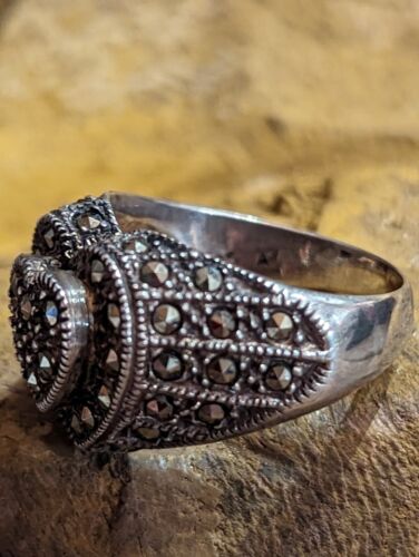 Vintage Sterling Silber Markasiten Ring Größe 7,75 Herzform tolle Patina - Bild 3 von 9