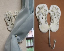 Coastal Beach Cottage Curtain Hold Backs / Tie Backs White Cast Iron, H-123