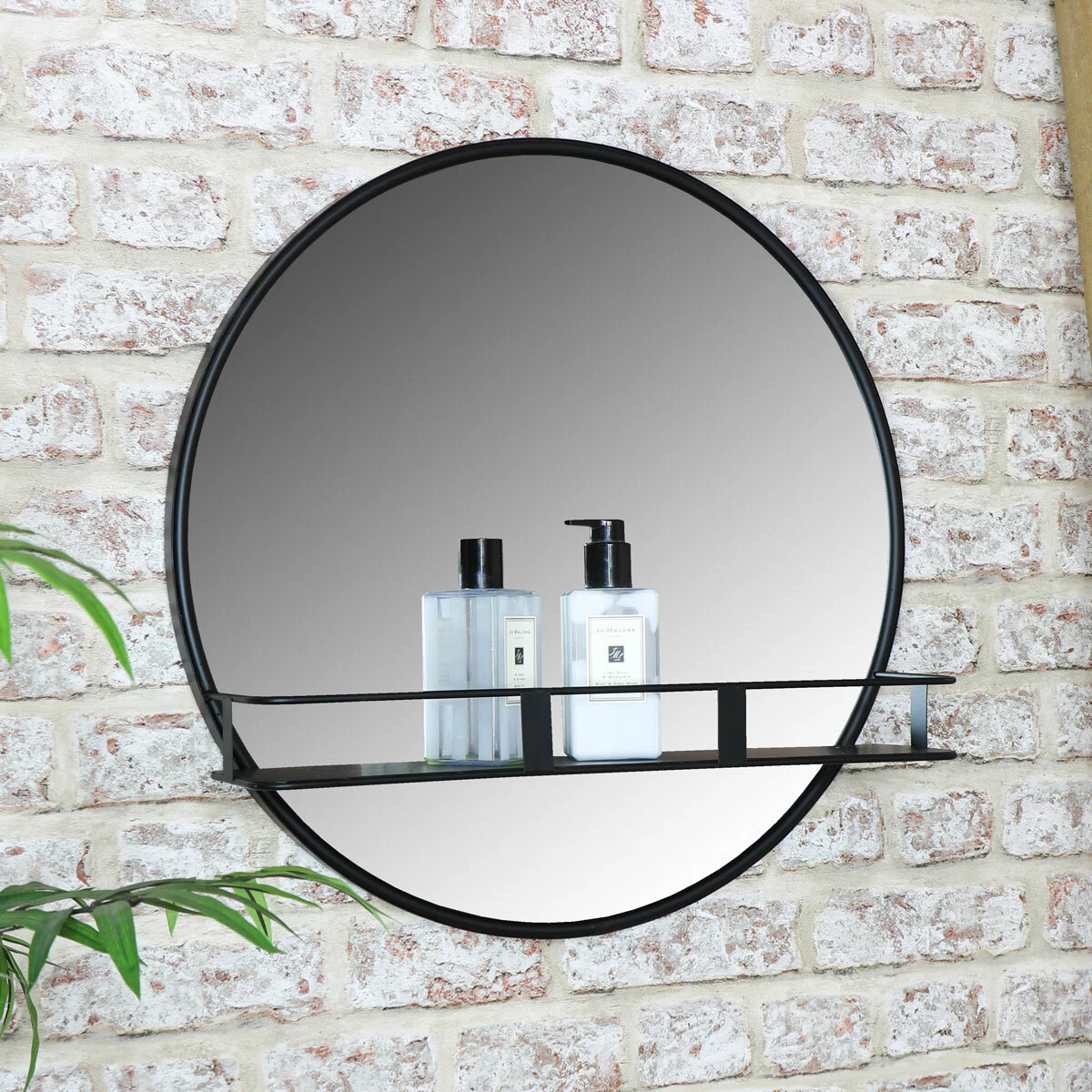 Round Mirror with Shelf - Black - Home All