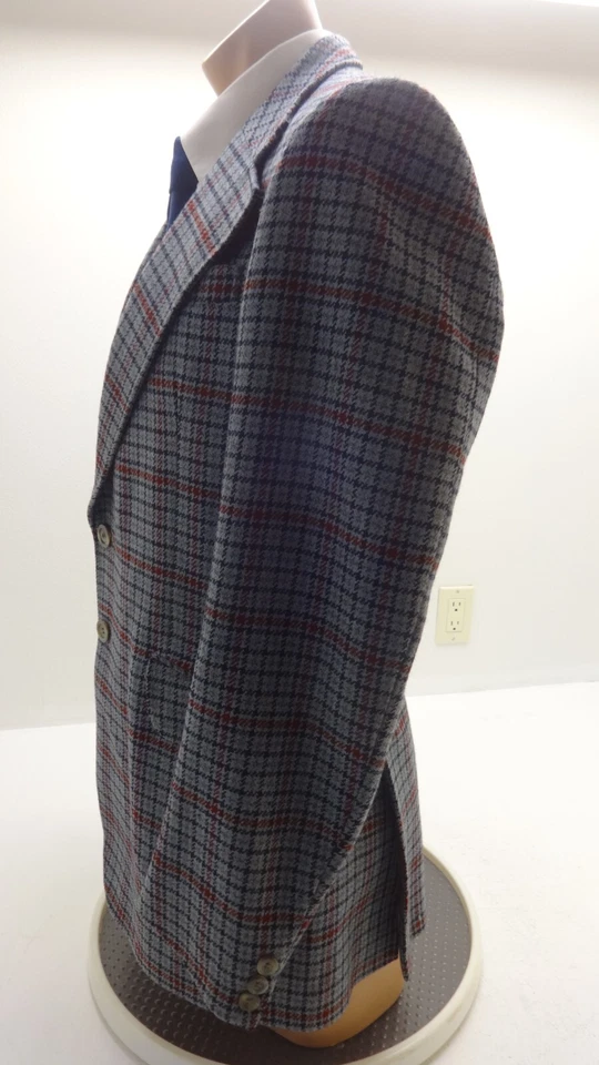 Burton Vintage para Hombre Gris Azul Marino Burdeos Lana Tweed Chaqueta 40L - Imagen 3 de 4