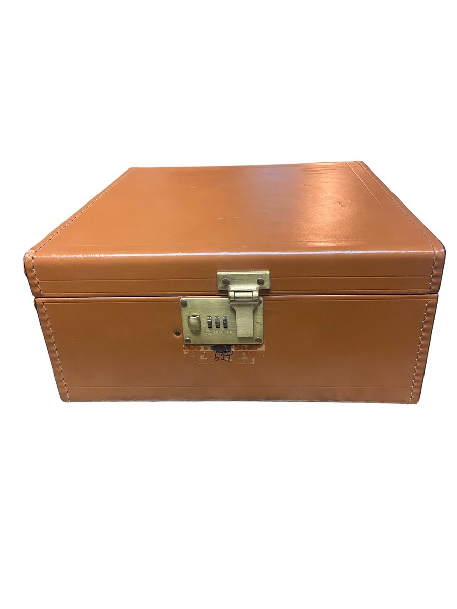 Vintage Brown Leather Locking Liquor Bottle Travel Bar Kit Box