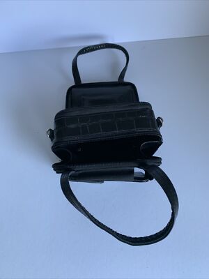 Brighton Croc Embossed Leather Woven Mini Box Bag Black Chic