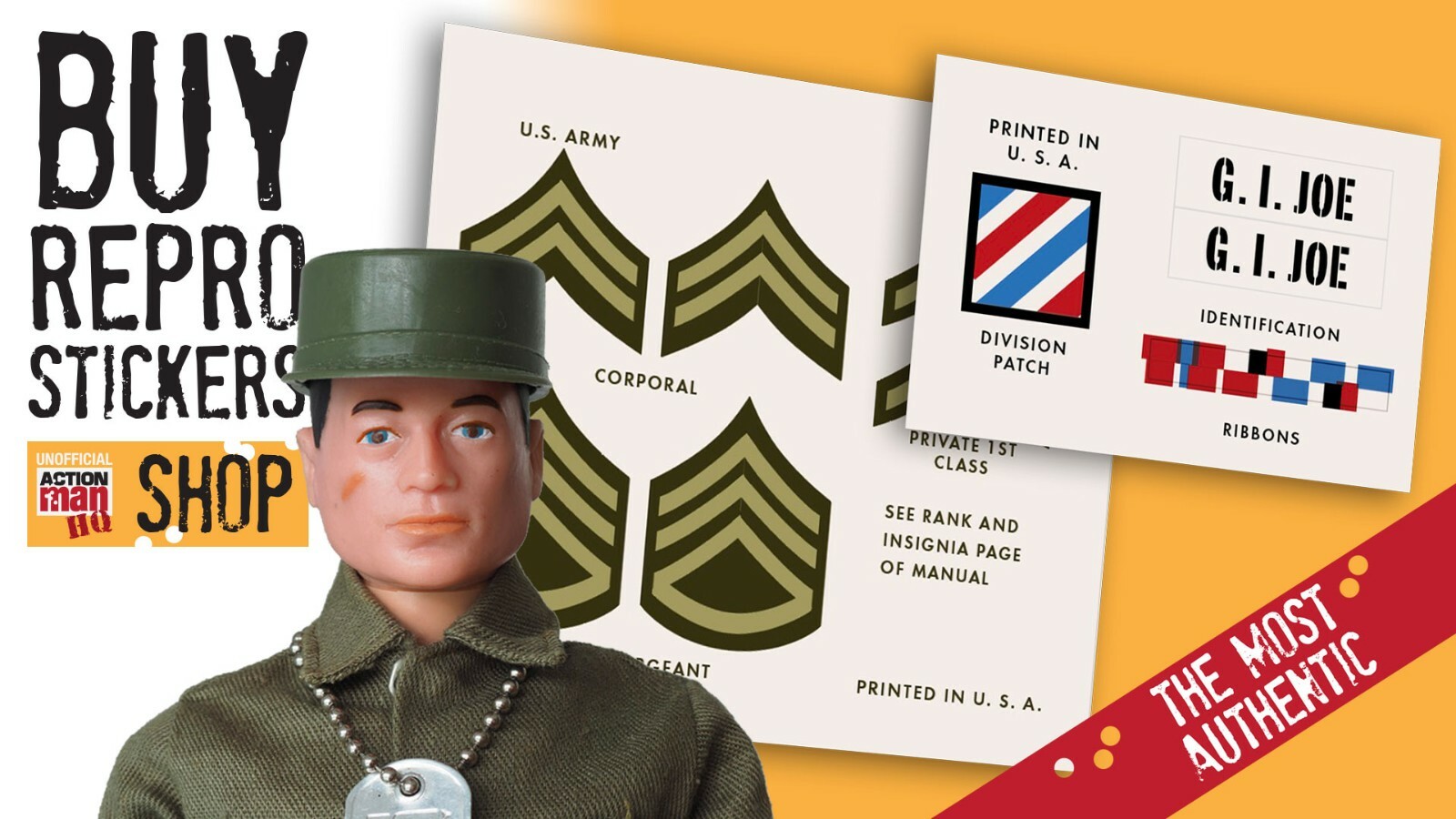 Vintage GI Joe Action Soldier Rank Stickers