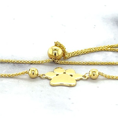 14K Gelbgold 9,25 Zoll verstellbarer Pfotenabdruck Freundschaft Bolo Armband