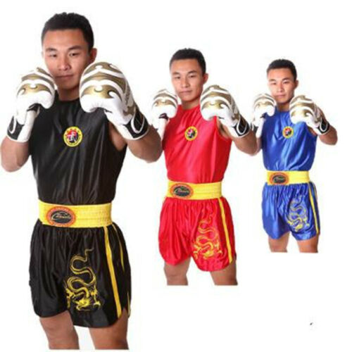 XFentech Sanda Suit Artes Marciales Kung Fu Boxeo Chaleco Pantalones Cortos Ropa Patrón de Dragón 