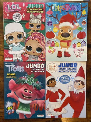 4 Christmas Jumbo Coloring & Activity Books Different Subjects Over 300 Pages C