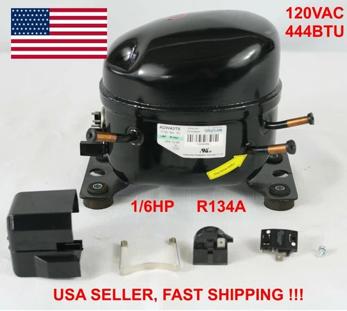 SIKELAN ADW43T6 REFRIGERATION COMPRESSOR 1/6 HP 444BTU 110-120V R134A 50-60HZ