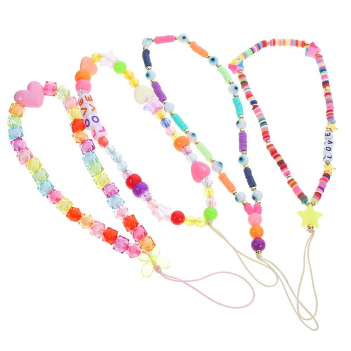 4pcs Phone Charm Phone Chain Strap Flower Decoration Beaded Phone Lanyard Strap - 第 1/12 張圖片