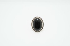 Mexico Sterling Silver Hammered Finish Onyx Ring, size 8.25