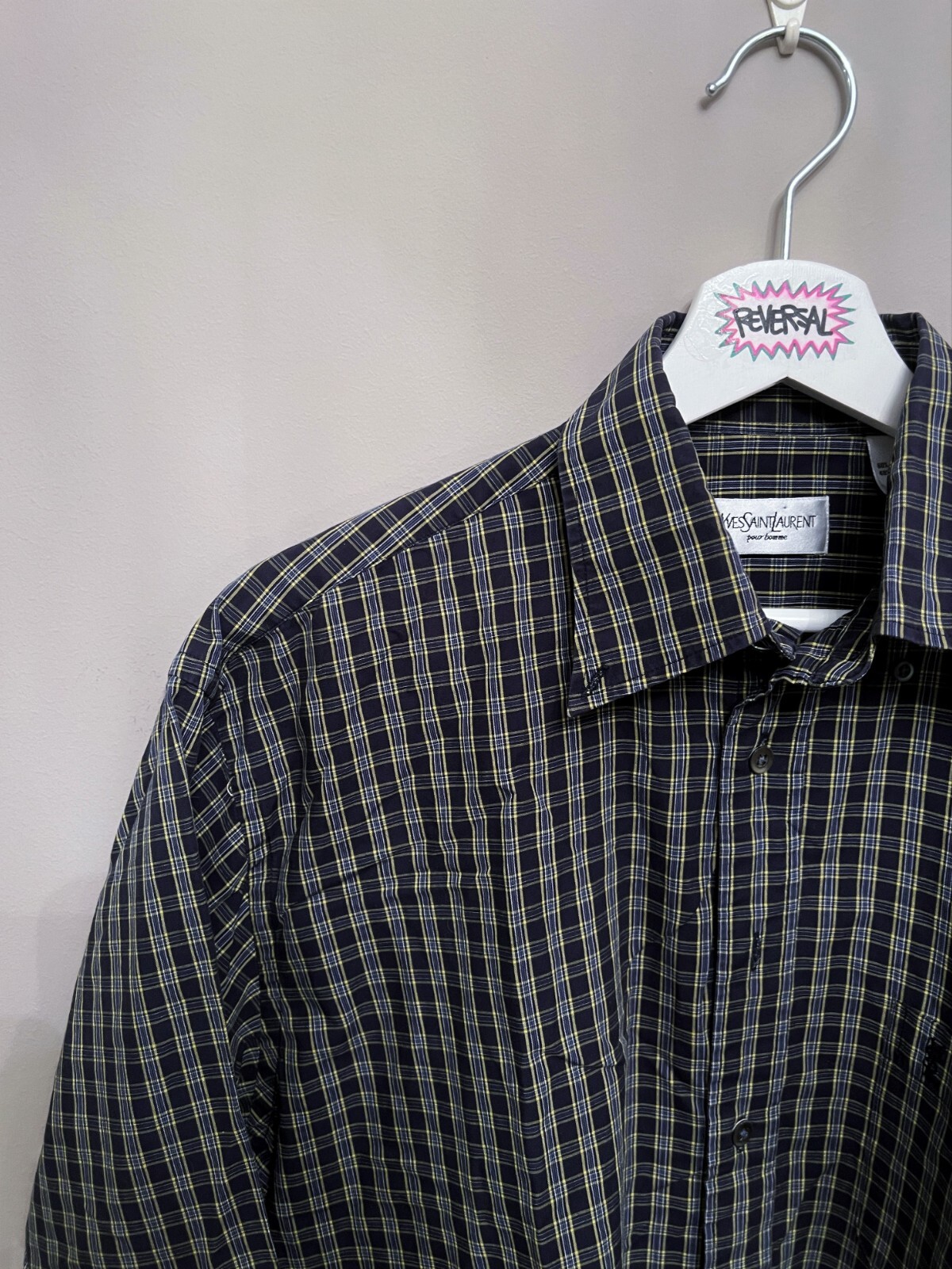 Camicia Yves Saint Laurent con bottoni a quadri vintage 15 5'' YSL