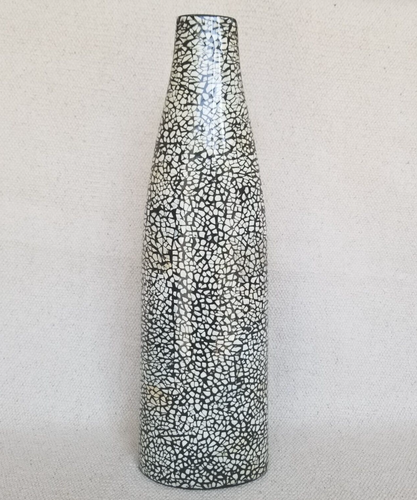 Mosaic Pattern Ceramic Black Natural Creme multi-color Vase Tall 16.375" H 5" W