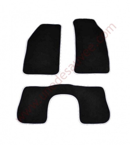Tapis Peugeot 205 Roland Garros moquette velours noir surjet blanc d'origine