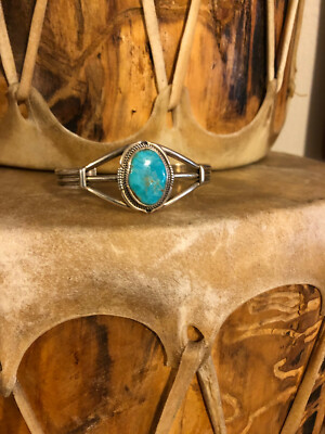 Navajo Artist E. Yazzie Royston Turquoise & Sterling Cuff