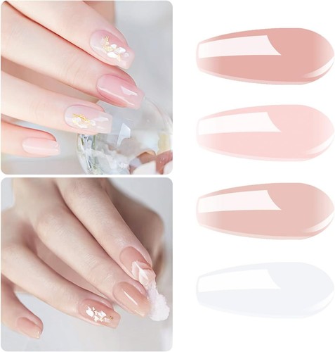 4Pcs Jelly Nude Pink Milky White Rose Gel Nail Polish Set Sheer Clear Crystal - Picture 3 of 6