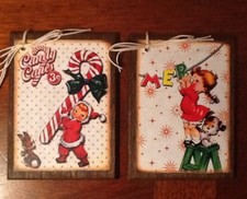 5 Handcrafted Wooden Christmas Ornaments/Retro Christmas Hang Tags Set11