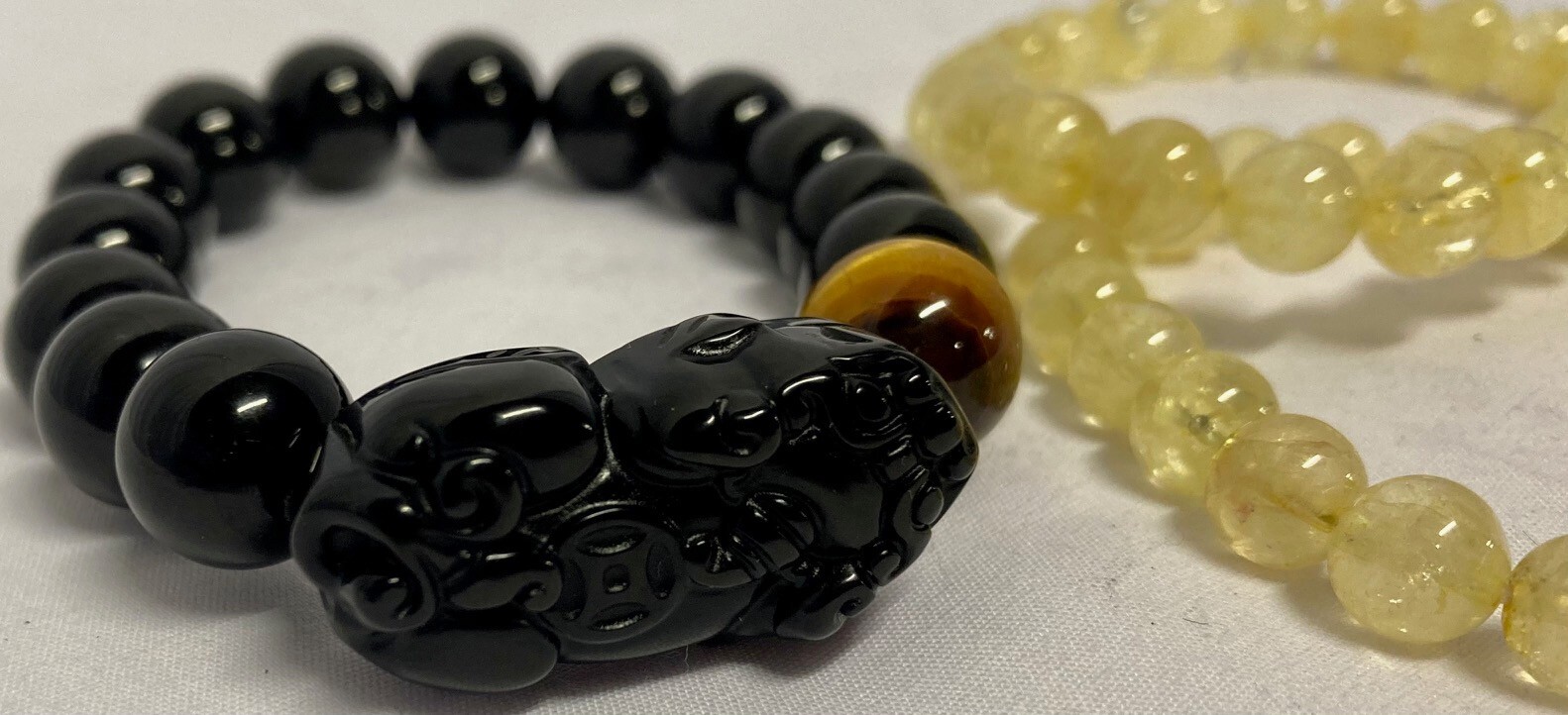 Black Obsidian Citrine Feng Shui Wealth Healing Bracelet Set of 3