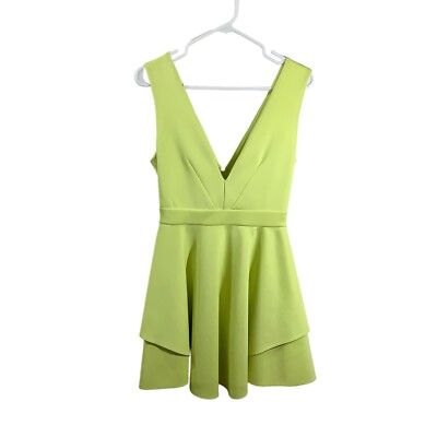 bebe lime green dress Scuba Women's Small Petite Double Layer Deep V-neckline Tiered hem Christmas Sale