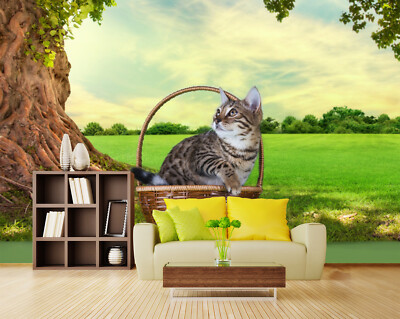3D Cute Cat On Lawn O565 Animal Wallpaper Wall Murals Removable Wallpaper Fay