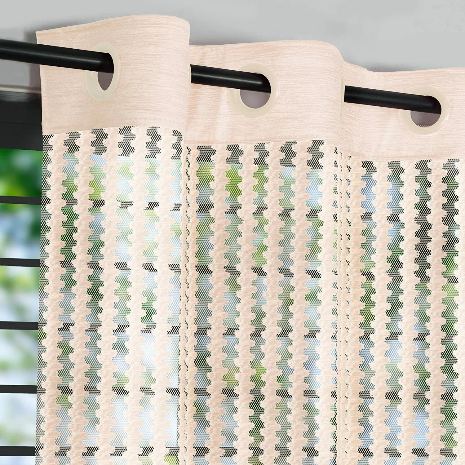 New Sheer 2 Piece Eyelet Long Door Curtain Set - 9 feet Cream