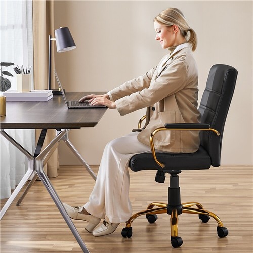 Home Office Desk Chair with Rocking Function Tilt Vanity Chair with Metal Base - Picture 11 of 17