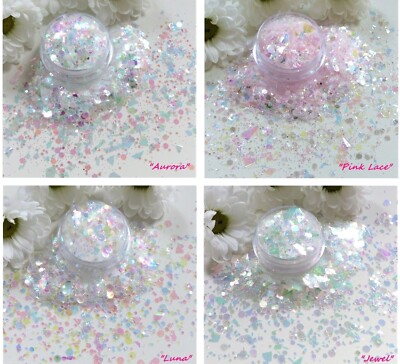 Nail Art Glitter 3D Mylar Shard Flakes Hex Dot Mermaid Iridescent Chunky Mix Pot