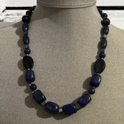 Barse Genuine Lapis Lazuli Stone 925 Silver Clasp Necklace