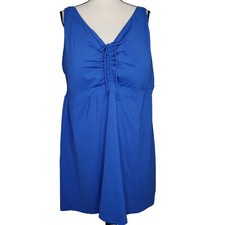 Lands End One Piece Swimsuit Size 26W Blue Wide Strap Bodice Ruching Shelf Bra