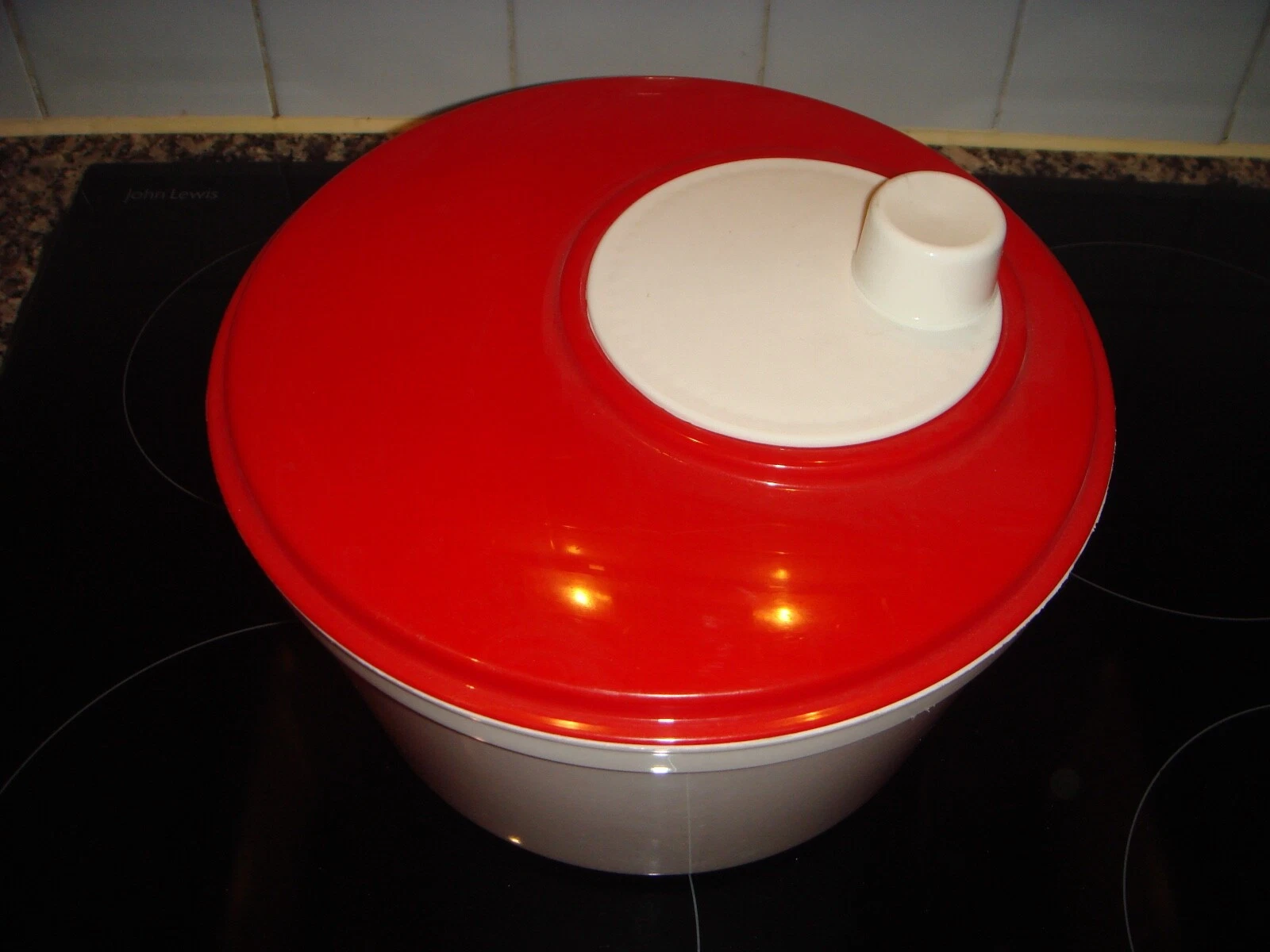 Vintage Red and White Salad Lettuce Spinner Strainer Made in Italy