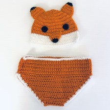 Fox Diaper Cover Beanie Set Infant Baby 0-9 Month Crocheted Photo Outfit