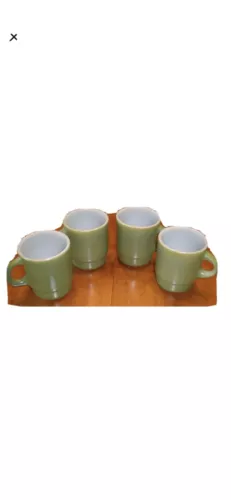 4 Anchor Hocking Fire King avocado green stacking mugs - C handle