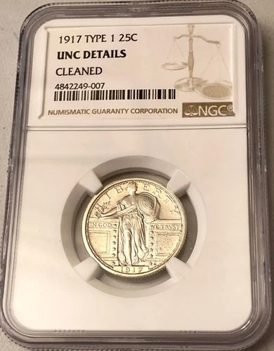 1917 TYPE 1 25c STANDING LIBERTY QUARTER NGC UNC DETAILS CLEANED
