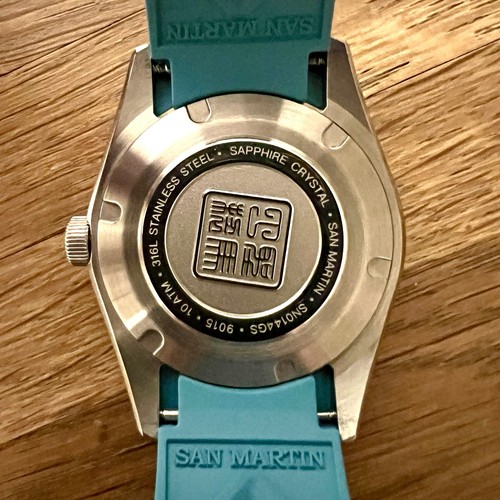 San Martin SN0144-GS JianZhan Automatic Watch - 36mm (Blue) | Blue FKM Strap - Picture 9 of 14