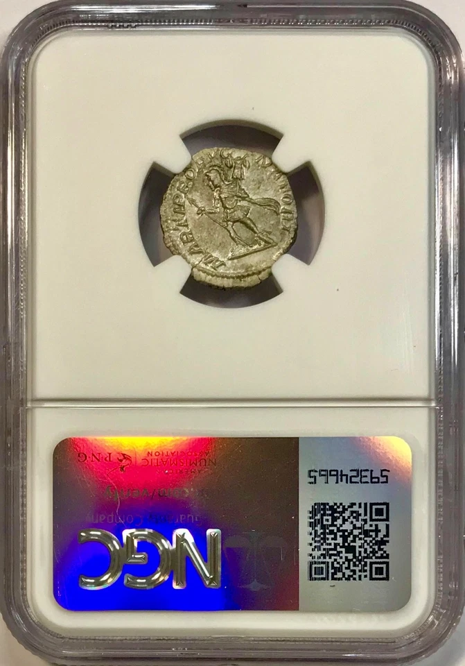 Moneda Denario de Plata Antigua Caracalla 198-217 dC Roma Como Nueva NGC Elección AU Foto 4 de 4