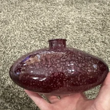 Vintage Reverse Painted Glass Vase Purple Violet Squatty Made in Spain Art