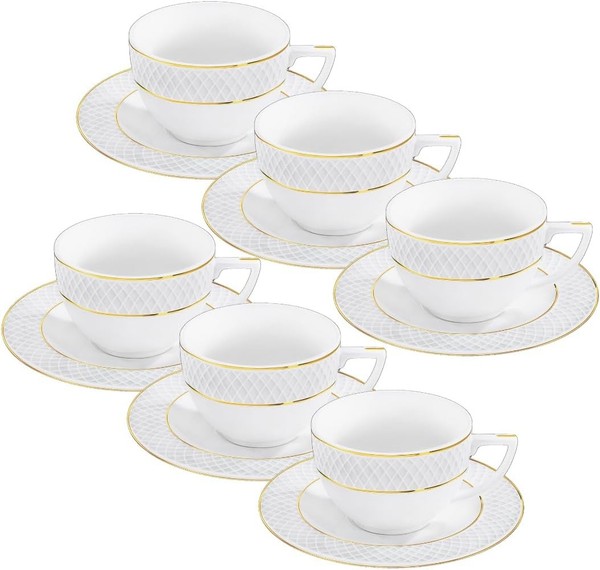 Wilmax Teetassen & Untertassen Set Mit Goldrand, 240 Ml, 6Er – WL-880102404/AB6-image