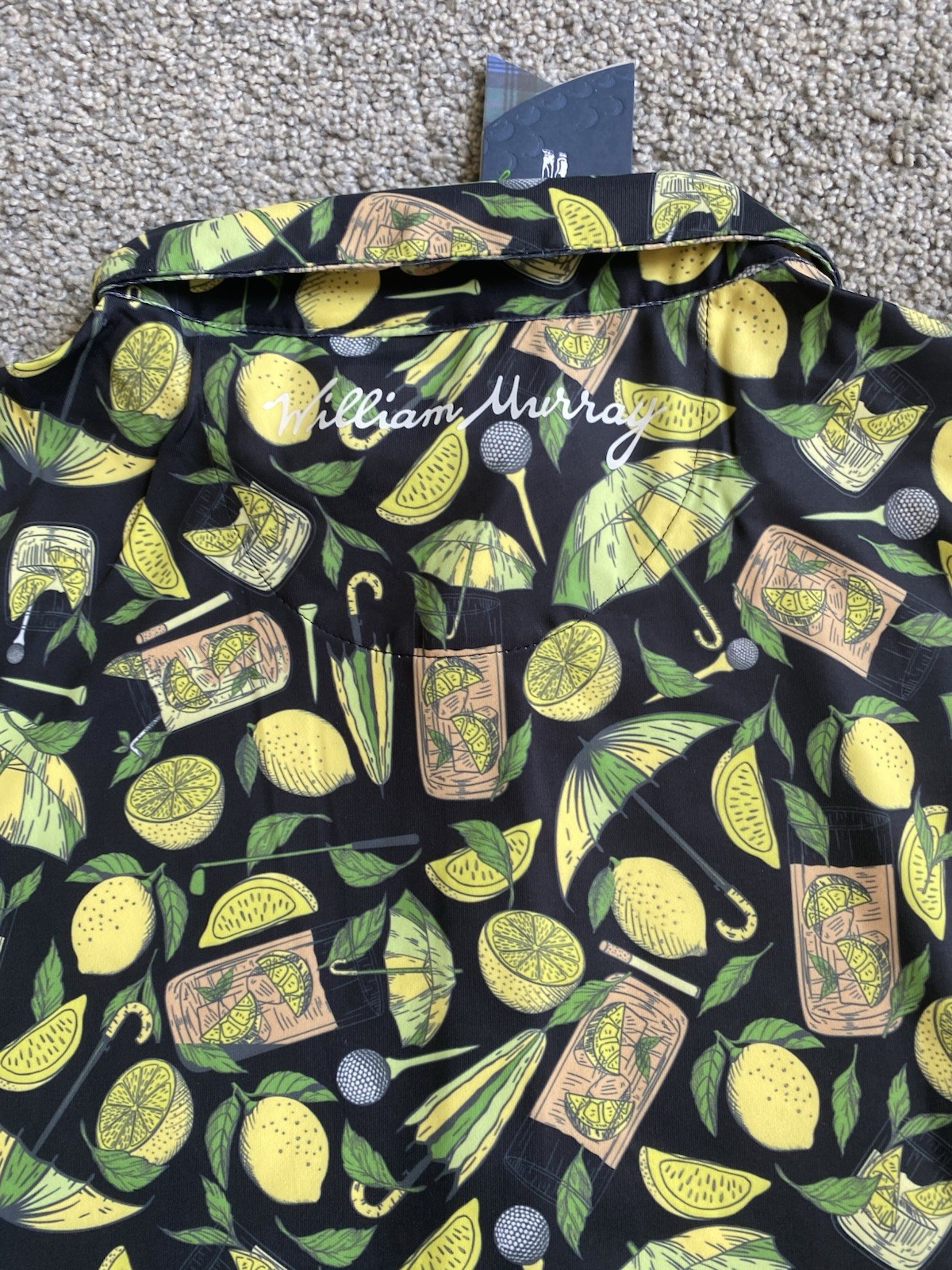 MEDIUM William Murray Golf Polo Shirt Mens Lemon Life Black Yellow Green NEW