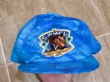 Vintage 80s 90s Joe Camel Cigarettes Hat Smooth Character Blue Tie Dye Snapback