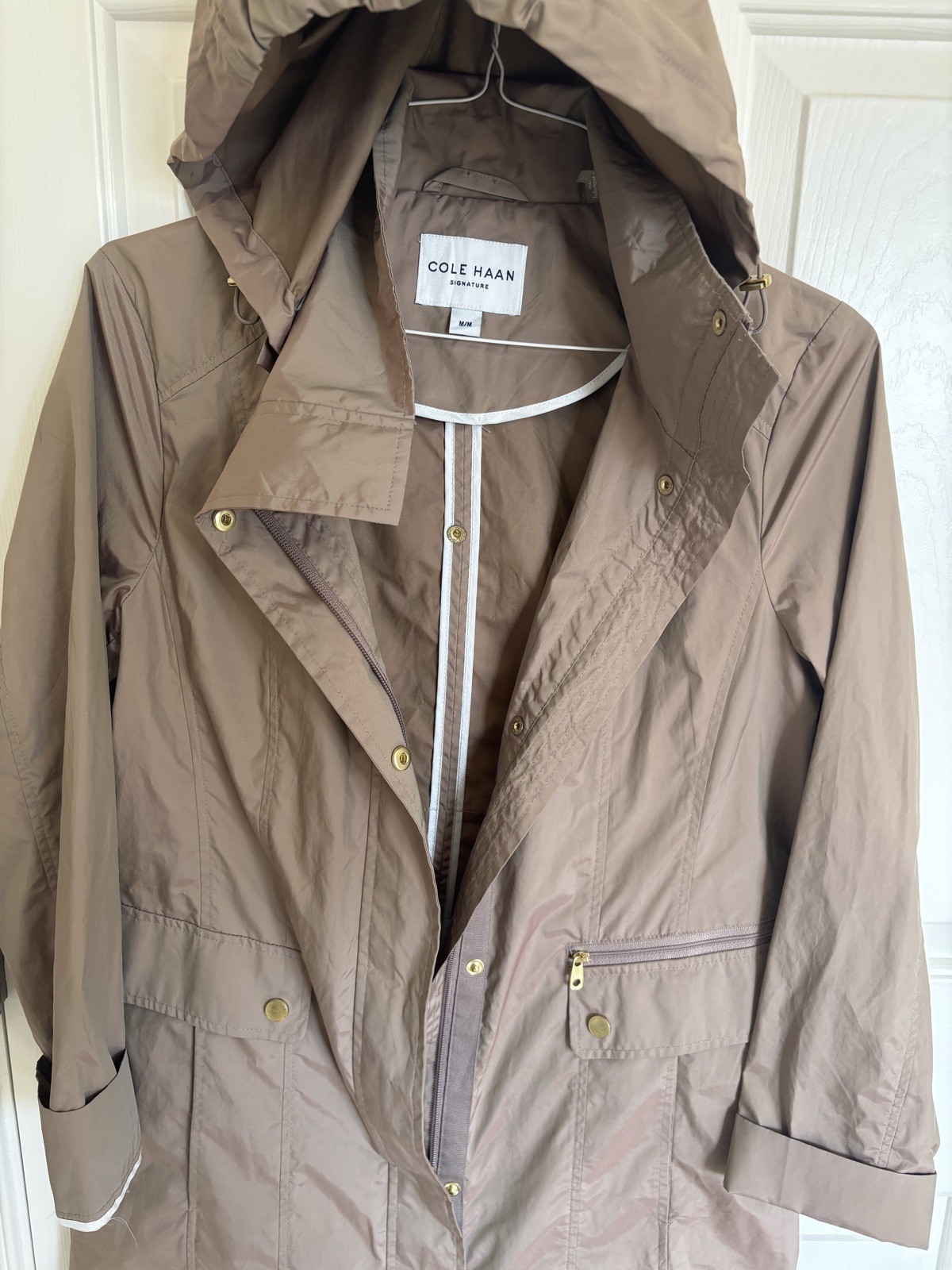 Cole Haan Womens M Signature Hooded Rain Wind Jacket Long Ve