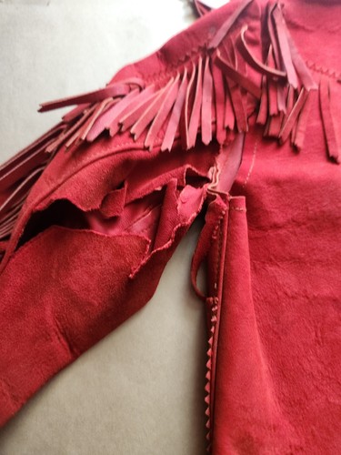 Vintage Child Jacket Cherokee Togs Red Suede Fringed Western Style - Picture 6 of 13