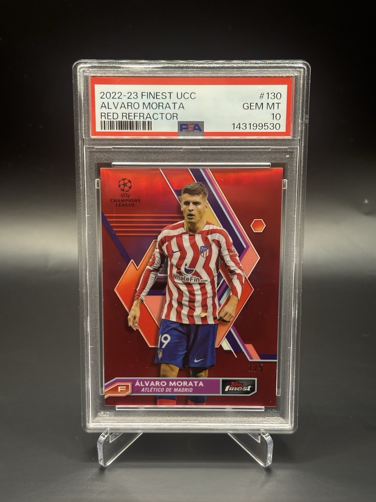 2022-23 Topps Finest UEFA CC - Alvaro Morata Red Refractor /5 PSA 10