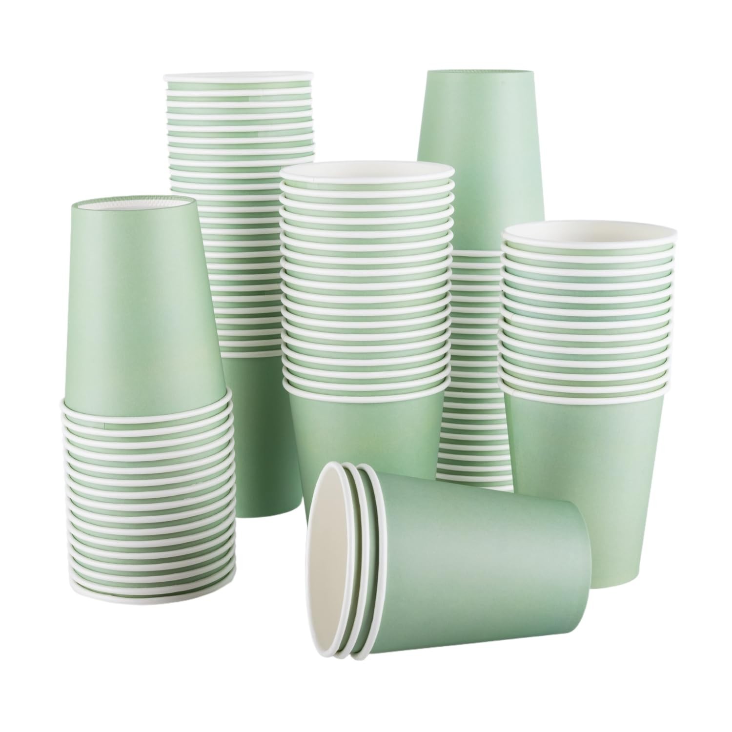 Gobelets jetables en carton vert sauge 250 ml pour anniversaire et buffet