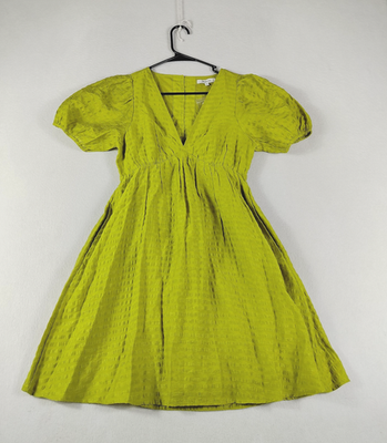 Madewell Dress Womens 0 Green Linen Blend Puff Sleeve Cottagecore  Prairiecore | eBay