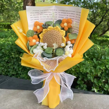Crochet Sunflower  Rose Bouquet   Knitted Eternal Valentine  s Day Gift